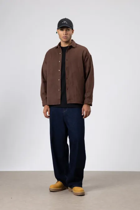 Dokulu Oversize Gömlek Ceket Kahve