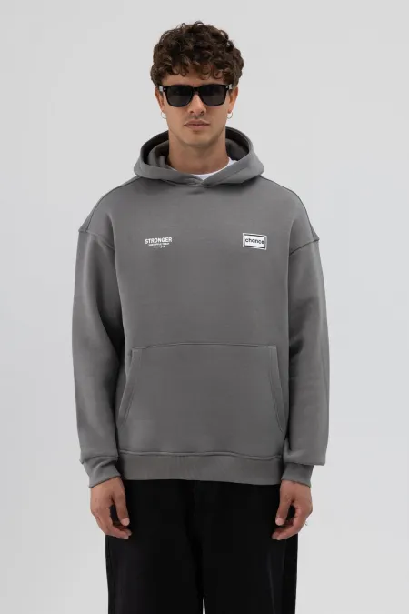 Oversize Back Printed Sweatshirt, Dark Gray