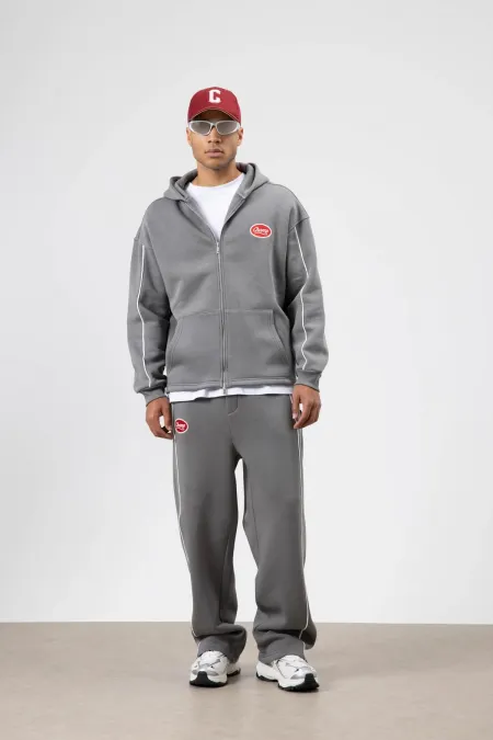 Çizgi Detaylı Oversize Eşofman Takım Füme