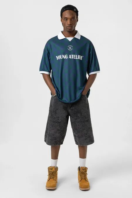 Oversize Polo Yaka Forma Tişört NEFTİ/İNDİGO