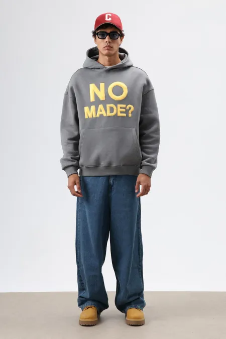 Sweat à capuche imprimé oversize, gris foncé