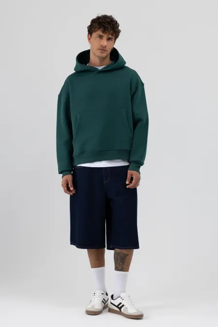 Sweat-shirt basique à capuche, coupe carrée, bleu marine