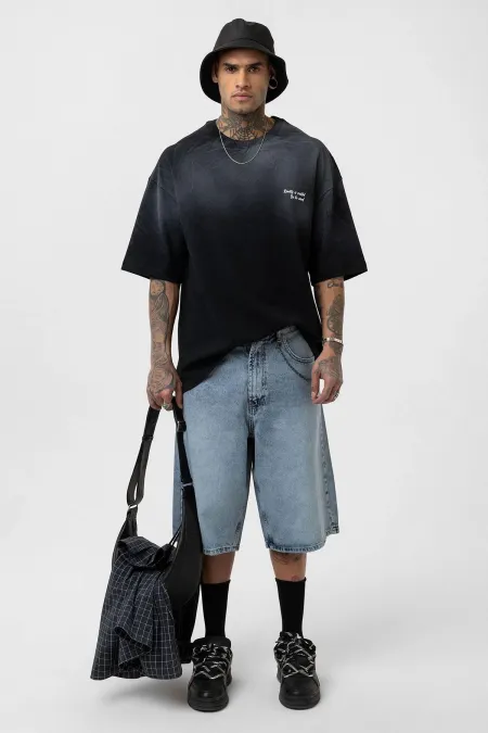T-shirt oversize délavé avec détail texte, noir