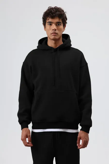 Basic Oversize Yıkamalı Hoodie Siyah