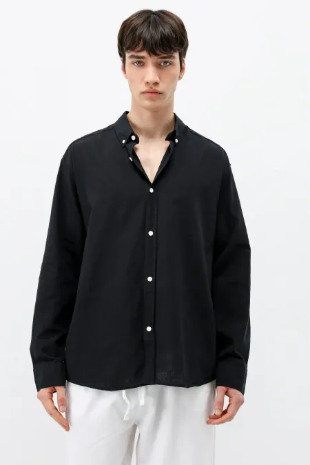 Basic Oversize Pamuk  Keten Gömlek Siyah