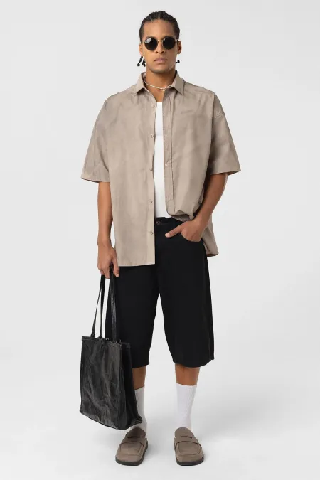 Oversize Yıkamalı Poplin Gömlek Taş