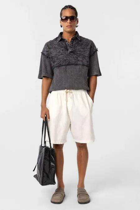 Yıkamalı Oversize Polo Yaka Tişört Siyah