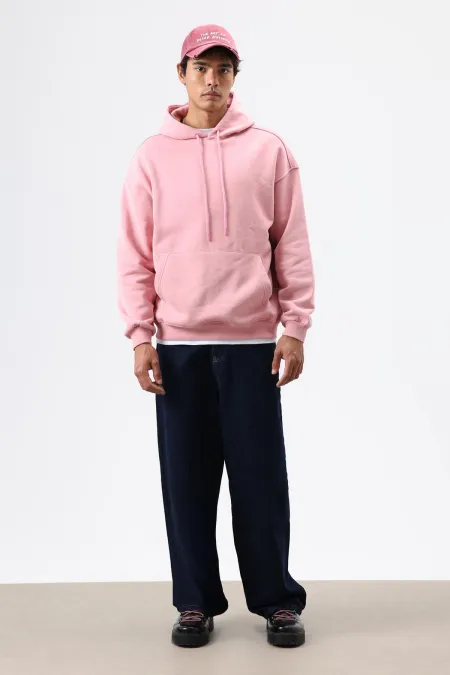 Sweat à capuche basique oversize délavé saumon