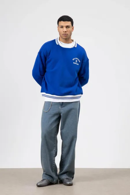 Sweat-shirt oversize à col brodé, bleu marine