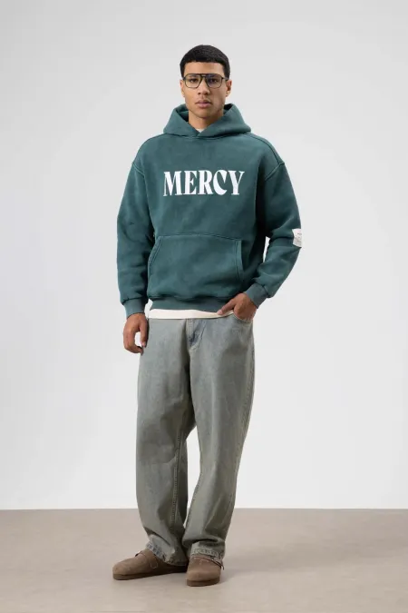 Sweat-shirt oversize délavé, bleu marine, avec détails de la carte