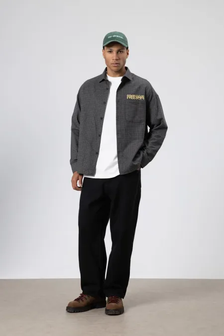 Oversize Baskılı Günlük Kareli Gömlek Füme