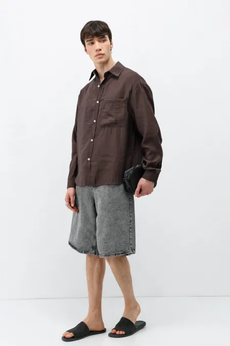 Chemise oversize en modal avec poches, marron foncé