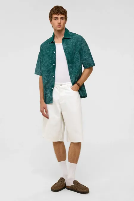 Oversize Bermuda Denim Shorts, Ecru
