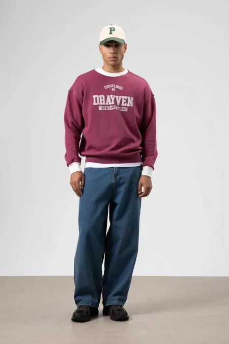 Oversize Crew Neck Printed Sweatshirt Burgundy