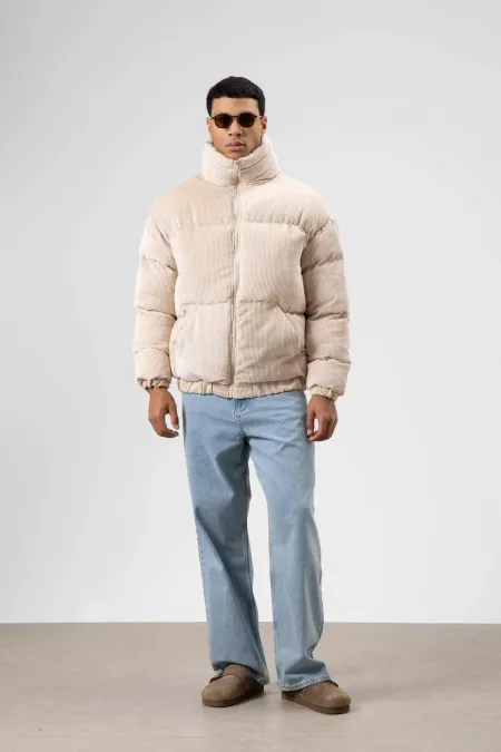 Doudoune oversize en velours couleur pierre