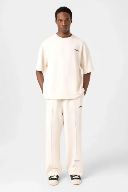 Label Detailed Oversize Modal Fabric Tracksuit Set, Ecru