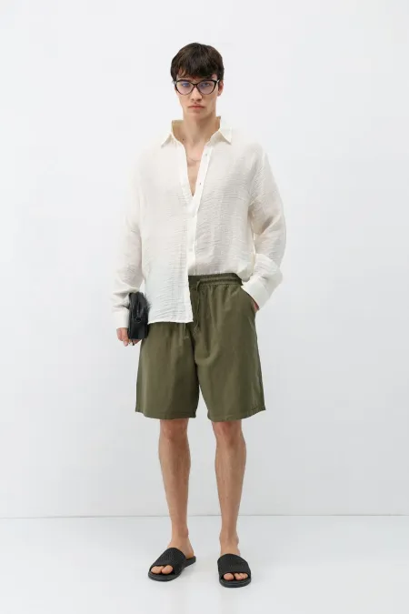 Oversize Linen Shorts Khaki