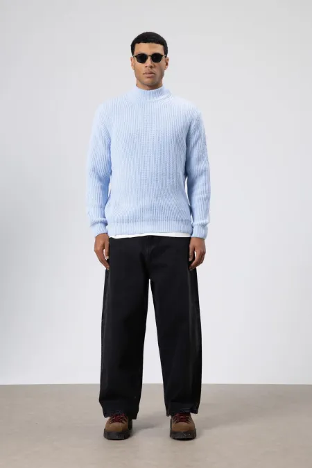 Oversize Triko Boğazlı Kazak Bebe Mavi