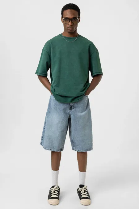 Yıkamalı Basic Oversize Tişört Nefti