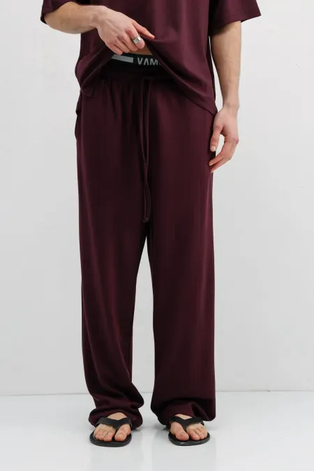 Fitilli Dokulu Baggy Eşofman Alt Mürdüm