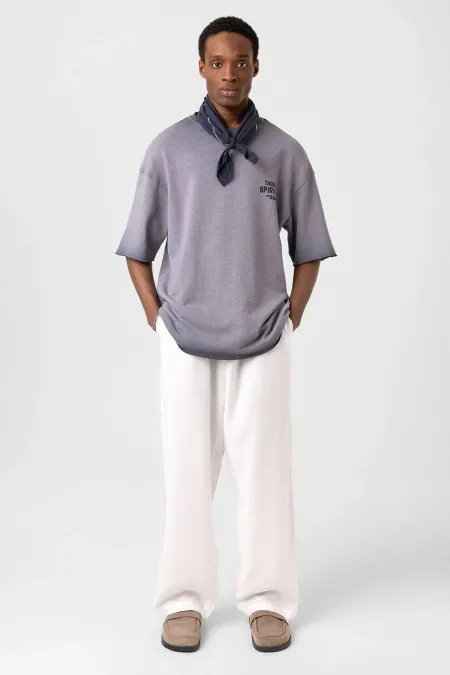 Yıkamalı Oversize Triko Tişört Gri