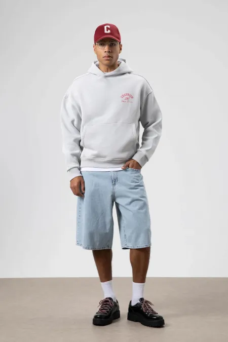 Sweat à capuche oversize délavé, coupe carrée, gris clair