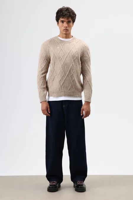 Pull oversize en maille à motifs, beige