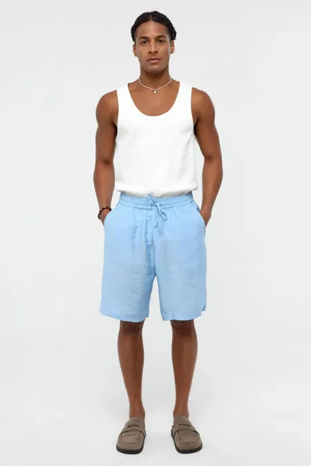 Oversize Modal Kumaş Bermuda Şort Mavi