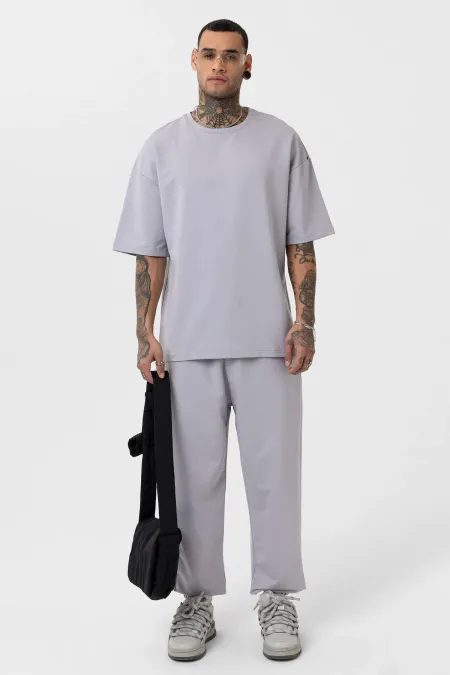 Paça Lastikli Basic Oversize Eşofman Takımı Boyama Gri