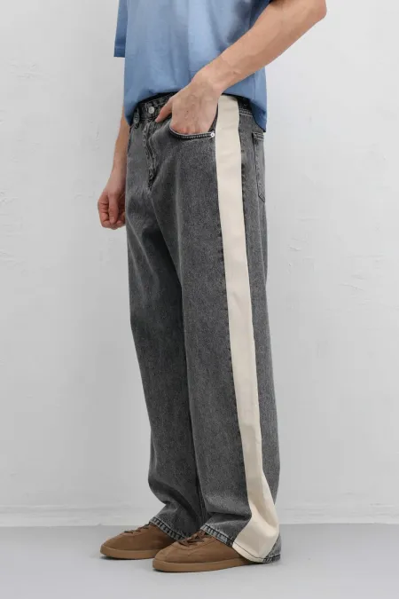 Side Stripe Baggy Fit Jeans Anthracite