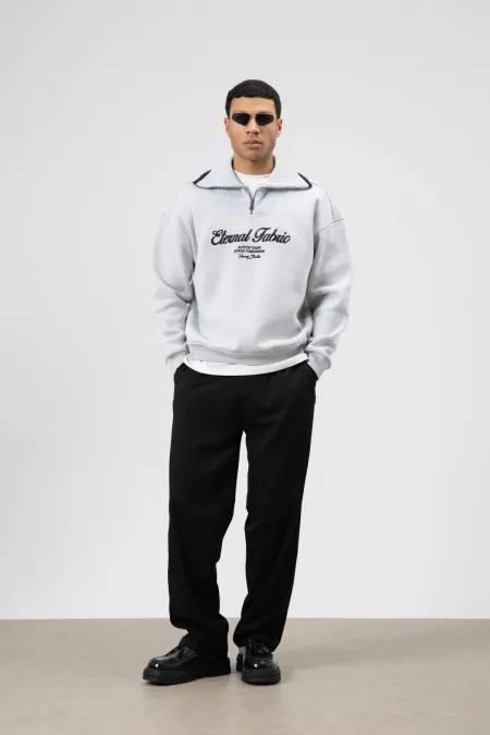 Sweat-shirt oversize à col zippé, gris clair