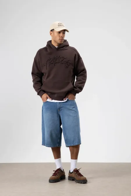 Oversize Printed Hooded Sweatshirt, Coffee