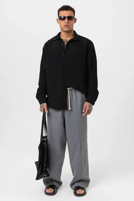 Kemer Detaylı Baggy Lyocell Pantolon Gri