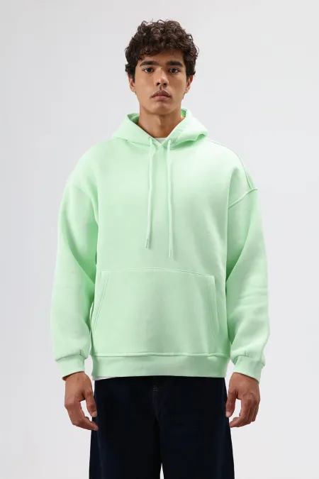 Basic Oversize Yıkamalı Hoodie Mint