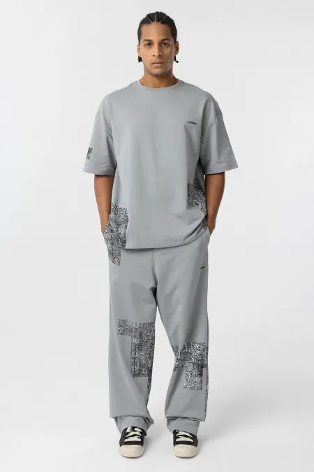 Ethnic Patterned Oversize Tracksuit Set Grey