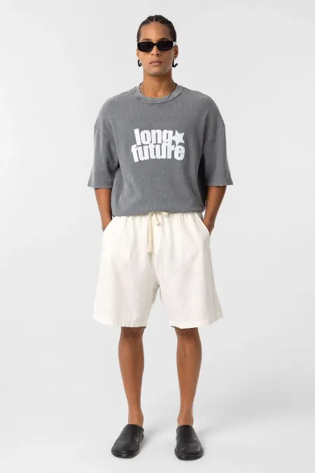 Yıkamalı Oversize Triko Tişört Gri