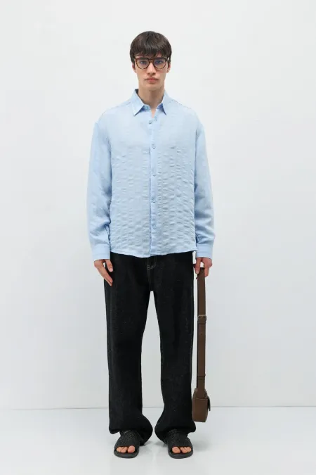 Çizgili Oversize Gömlek Mavi