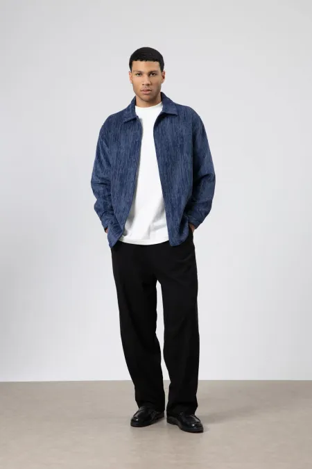 Oversize Dokulu Gömlek Lacivert