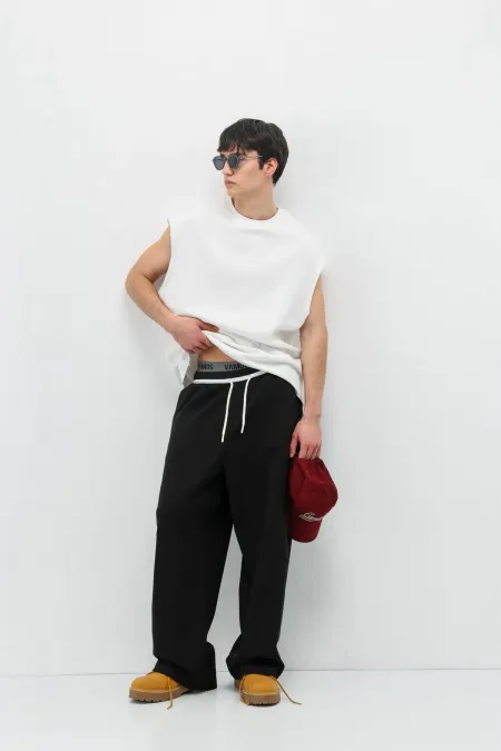 Bağcıklı Baggy Fit Eşofman Alt Siyah