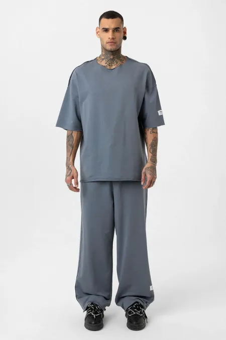 Etiket Detaylı Oversize Eşofman Takım Füme