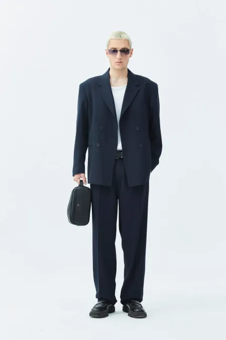 Costume croisé coupe décontractée, bleu marine