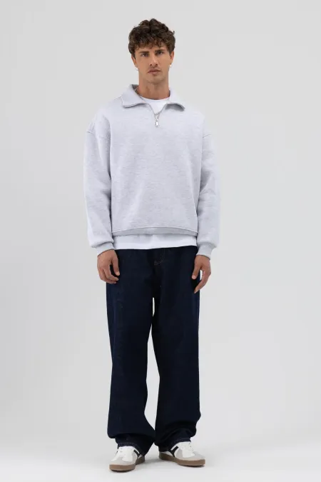 Oversize Fermuarlı Dik Yaka Sweatshirt Karmelanj