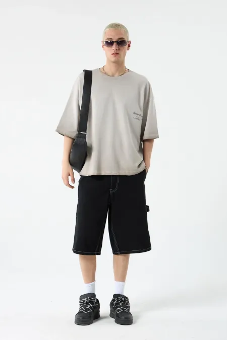 Yıkamalı Crop Tişört Taş