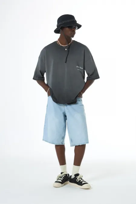 Yıkamalı Crop Tişört Siyah