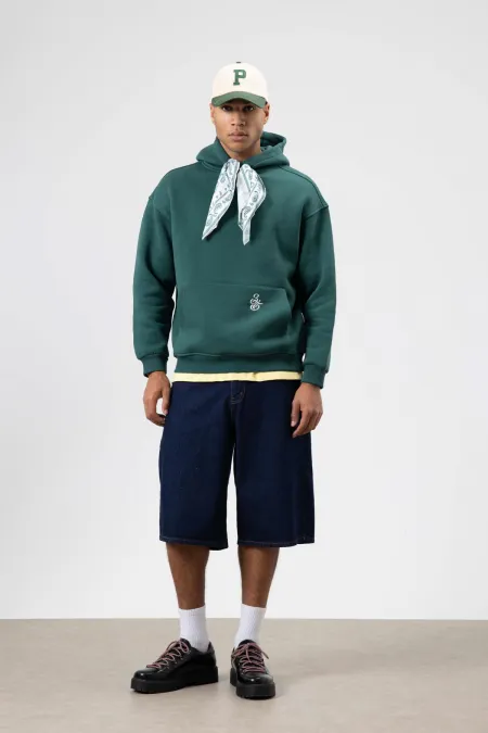 Oversize Hooded Sweatshirt with Scarf Detail, Navy Blue