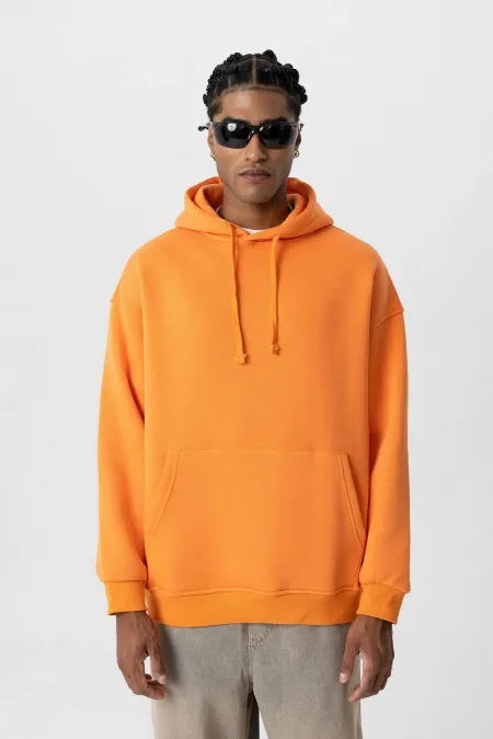 Basıc Oversize Kapüşonlu Cep Detaylı Sweatshirt Oranj Basıc Oversize Kapüşonlu Cep Detaylı Sweatshirt Oranj