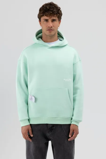 Oversize Kapüşonlu Baskılı Sweatshirt Mint