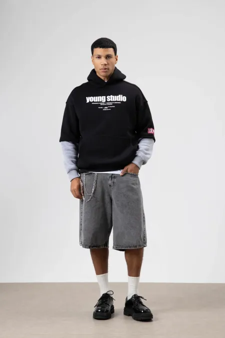 Sweat à capuche imprimé oversize noir