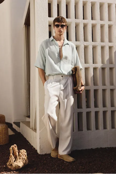 Oversize Kısa Kollu Müslin Kumaş Gömlek Mavi