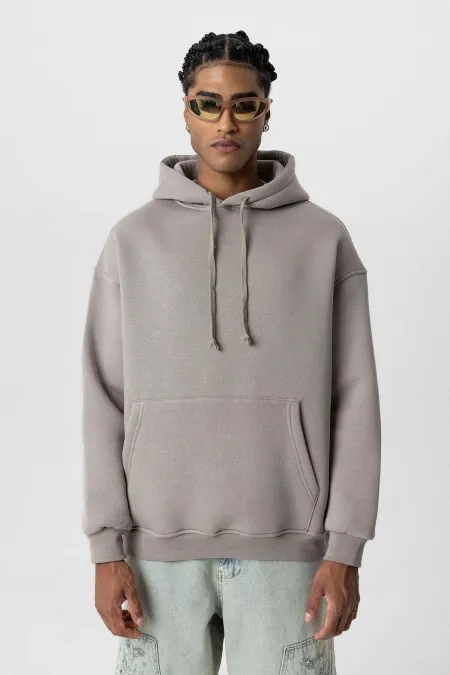 Sweat à capuche basique oversize couleur vison clair